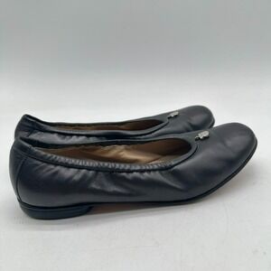 Vintage Salvatore Ferragamo Gunmetal Black Leather‎ Ballet Flats Women's 5.5 B